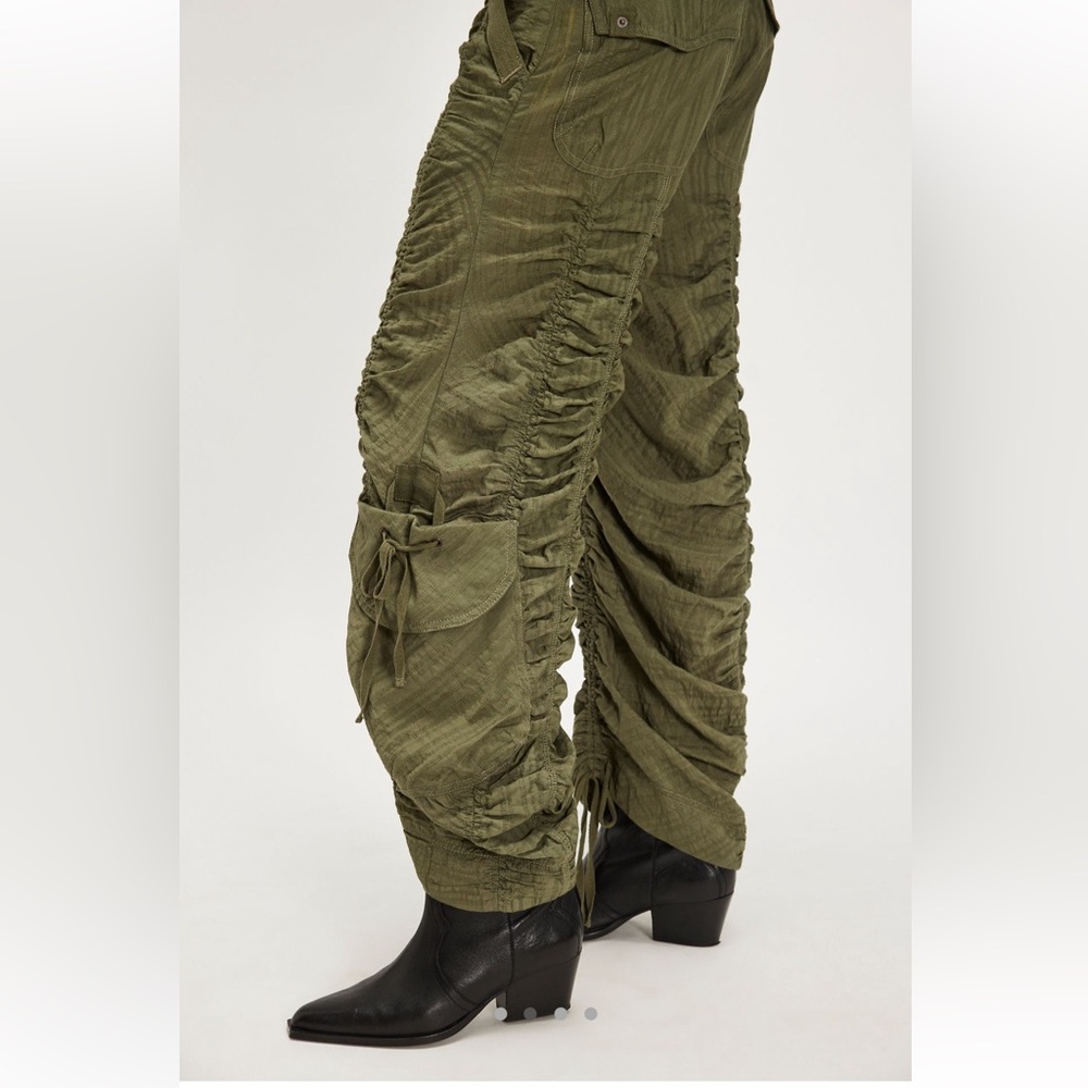 Free People Scorpio Shirred Mid Rise Cargo Pants in Lichen
